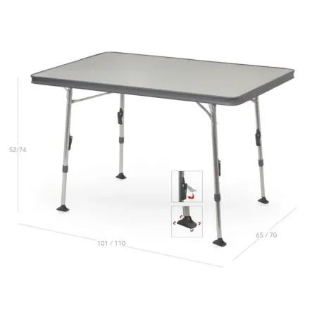 Table rectangulaire en aluminium et pieds télescopiques extensibles 101x65 cm