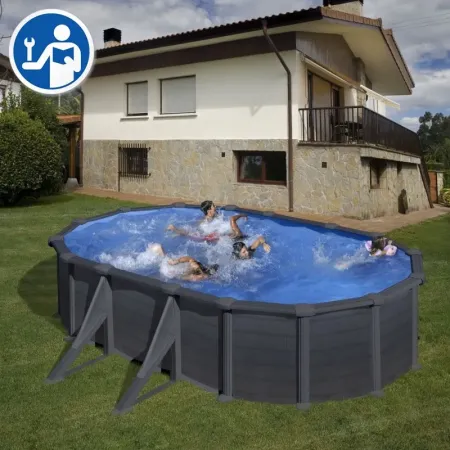 Pièces de rechange Piscines Ovales Imitation Graphite avec Contreforts de 132 cm