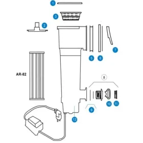 Pièces détachées du Filtre à Cartouche Skimmer 3.8 m3/h Gre AR125